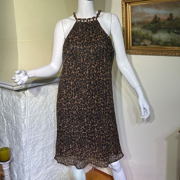 NWT Joie Leopard Print Halter Top Sheath Lightly Pleated Cocktail Dress - Picture 3 of 14